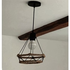 Pendul vintage negru mat decorat cu iuta, dulie E27