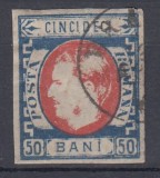 ROMANIA 1869 LP 29 b REGELE CAROL I CU FAVORITI VALOAREA 50 BANI STAMPILAT