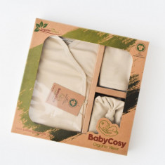 Set de 5 piese pentru nou nascut - 100% bumbac organic - Crem, BabyCosy