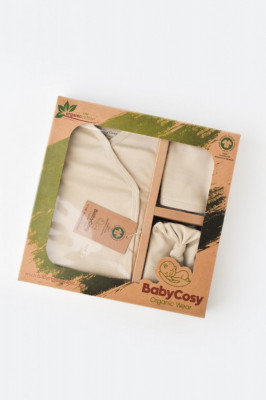 Set de 5 piese pentru nou nascut - 100% bumbac organic - Crem, BabyCosy foto