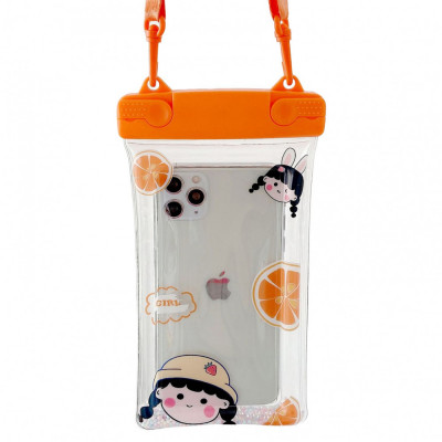 Husa subacvatica fruity waterproof flippy, snowproof, universala, impermeabila, cu snur, pentru telefon sau documente, orange girl 2, oranj foto