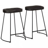 Scaune bar vidaXL, 2 buc, lemn mango masiv, negru, 45x40x62 cm, suport picioare, max 110kg/scaun