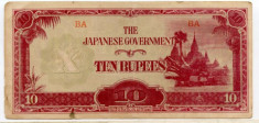 Bancnota 10 rupees 1942-44 - Japonia foto