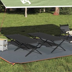 vidaXL Pat pliabil pentru camping Manual 2 pcs Negru Tafeta Oxford