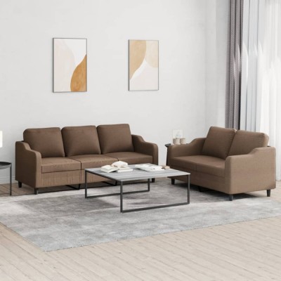 vidaXL Set de canapele cu perne, 2 piese, maro, textil 3201837 foto