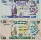 Bancnota Zambia 10 si 20 Kwacha (1988) - P26e/27e UNC ( set x2 )