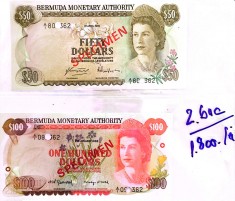 2 Bancnote de colectie 50 dolari 1978 + 100 dolari 1982 SPECIMEN UNC