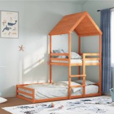 VidaXL Pat supraetajat cu acoperiș maro ceruit 90x200cm lemn masiv pin