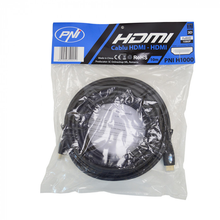 Resigilat : Cablu HDMI PNI H1000 High-Speed 1.4V, plug-plug, Ethernet, gold-plated