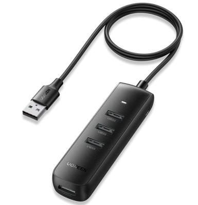 HUB extern Ugreen, &amp;quot;CM416&amp;quot; porturi USB: USB 3.0 x 4, conectare prin USB, material ABS, port micro USB 5V, lungime 25 cm, negru, &amp;quot;10915&amp;quot; (timbru verde foto