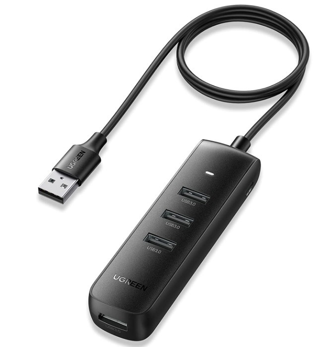 HUB extern Ugreen, &quot;CM416&quot; porturi USB: USB 3.0 x 4, conectare prin USB, material ABS, port micro USB 5V, lungime 25 cm, negru, &quot;10915&quot; (timbru verde