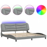 Cumpara ieftin Cadru de pat cu LED fara saltea Hvar Gri deschis 200x200 cm Material