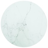 Blat masă, alb, &Oslash;40x0,8 cm, sticlă securizată, design marmură