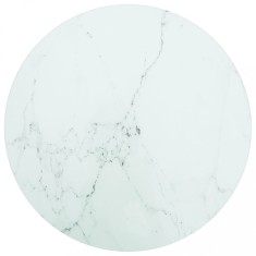 vidaXL Blat masa, alb, ?40x0,8 cm, sticla securizata, design marmura foto