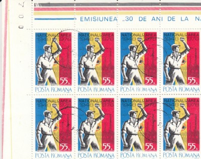 ROMANIA 1978 LP 958 NATIONALIZAREA BLOC DE 8 TIMBRE STAMPILAT foto