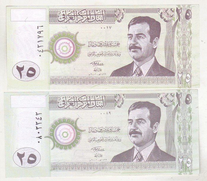 bnk bn Irak 25 dinari 2001 - 2 variante - necirculate