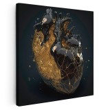 Tablou inima creata din onix negru si auriu, negru, galben 1628 Tablou canvas pe panza CU RAMA 80x80 cm