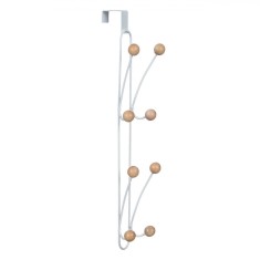 Cuier Metalic, 8 C&acirc;rlige, Montare Ușă sau Dulap, Lungime 43 cm, Gri și Lemn Natural
