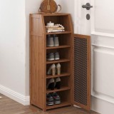 Pantofar hol ingust HAWIRE PF-01 cu o usa, din bambus, 100x32x31 cm, model vertical pentru hol mic, depozitare incaltaminte, design retro, ventilat