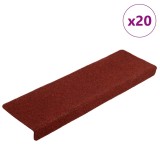 vidaXL Covorașe pentru scări autoadezive, 20 buc., 65x21x4 cm, margini dreptunghiulare, roșu bordeaux