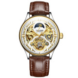 Ceas barbatesc Tevise Mecanic automatic Skeleton Auriu Maro Analog Elegant