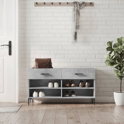vidaXL Bancheta pantofar, gri beton, 102x35x55 cm, lemn prelucrat foto