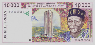 Bancnota Statele Africii de Vest 10.000 Franci 1998 - P614Hg UNC ( Niger - RARA) foto