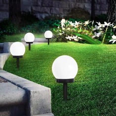 Lampa Solara LED Sferica tip Glob Alb/Negru, Lumina Alb Rece, Diametru 10cm foto