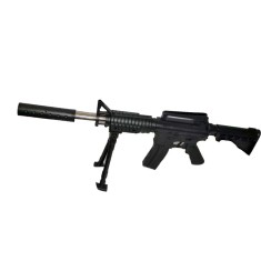 Pusca de jucarie, cu stand de sprijin, din metal si plastic, maner frontal și extensie teava, negru
