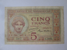 Madagascar 5 Francs/Franci 1937 foto