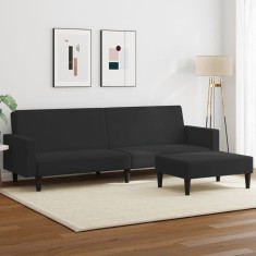 vidaXL Canapea extensibilă cu taburet, 2 locuri, negru, catifea