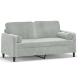 Canapea cu 2 locuri cu pernute, gri deschis, 140 cm, catifea