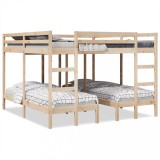 Pat Supraetajat Triplu vidaXL, 200x200/80x200 cm, Lemn Pin, Maro - Economie Spatiu, Siguranta Copii, Somiera Inclusa