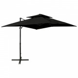 Umbrelă suspendată cu &icirc;nveliș dublu, negru, 250x250 cm
