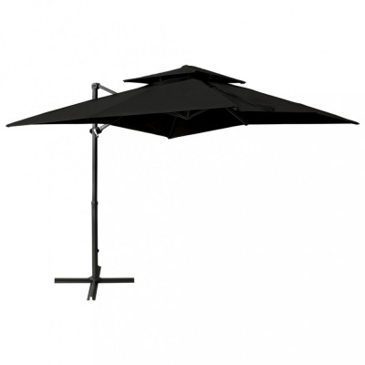 Umbrelă suspendată cu &amp;icirc;nveliș dublu, negru, 250x250 cm foto