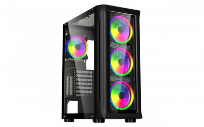 Carcasa spacer &amp;ndash; gaming middle tower atx &amp;bdquo;shield fara sursa sticla securizata 4 x argb foto