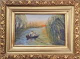 Cumpara ieftin George RUSSU (1880-1977)-Cu barca pe canal, &icirc;n Delta Dunării, pictură &icirc;n ulei, Peisaje, Realism