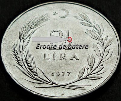 Moneda 2 1/2 LIRE - TURCIA, anul 1977 * cod 1158 = eroare batere foto