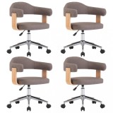 Scaune pivotante masa, 4 buc., gri taupe, lemn curbat &amp; textil