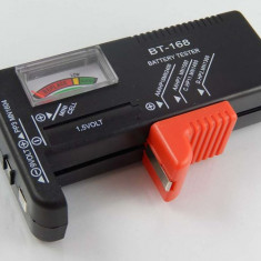 VHBW Tester de baterii cu afișaj analogic, pentru baterii AAAA, AAA, AA, 9 V - 11,1 x 6,1 x 2,6 cm Roșu-negru