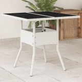 Cumpara ieftin Masă de grădină cu blat din sticlă, alb, 80x80x75 cm, poliratan