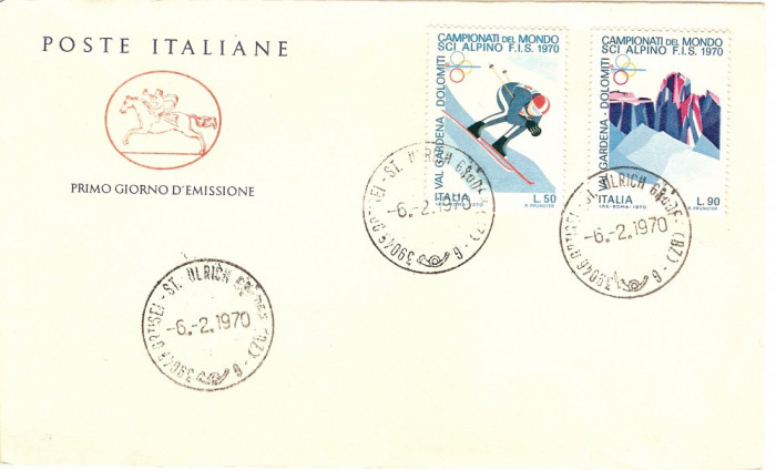 SCHII ALPIN CAMPIONATELE MONDIALE VAL GARDENA ITALIA FDC 1970