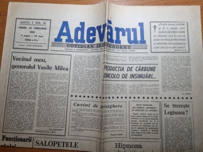 ziarul adevarul 23 februarie 1990-articolul - vecinul meu generalul vasile milea foto