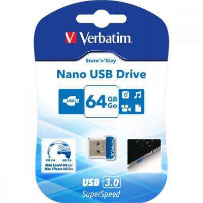 Memorie USB 3.0 Verbatim Store &amp;#039;n&amp;#039; Stay NANO 64GB Albastru foto