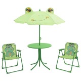 vidaXL Set bistro pentru copii de grădină, cu umbrelă, 3 piese, verde 41843