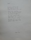 Manuscris de expozitie scris olograf de poetul Gheorghe Pitut, poezia Sonet