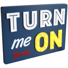 Panou decorativ LED mesaj Turn me ON, 35x3x26 cm, lemn foto