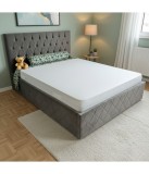 Pat Oscar Gri Petrol 160x200cm cu Lada de Depozitare, Somiera Metalica Rabatabilă + SALTEA 160X200