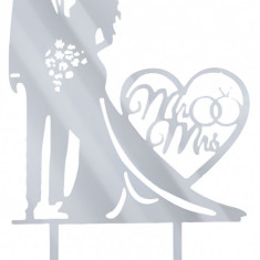 Decoratiune topper pentru tort, special pentru nunta, Argintiu, 13.5 x 17.5 cm