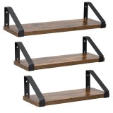 Set 3 rafturi de perete din metal si MDF, 30-35-40x12 cm, negru si maro Household NewTrend
